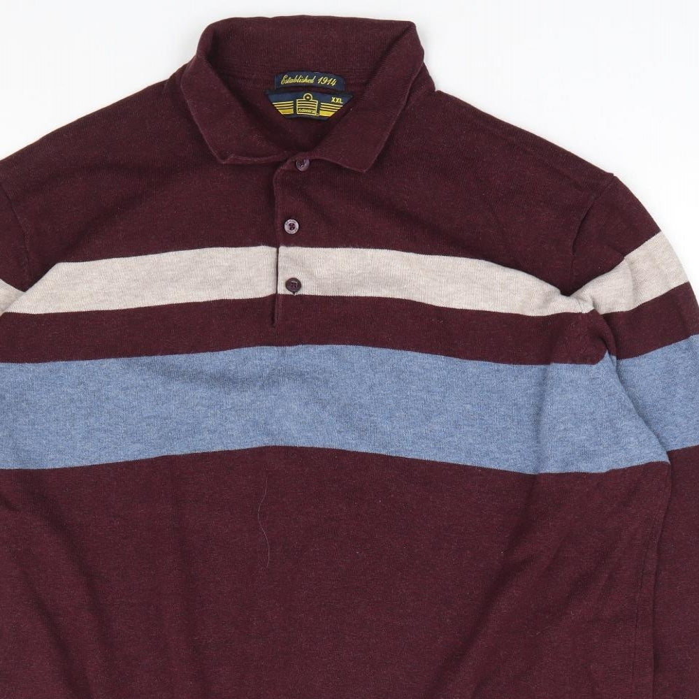 TU Mens Red Collared Striped Cotton Pullover Jumper Size 2XL