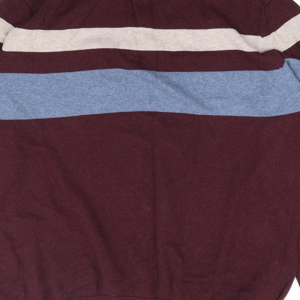 TU Mens Red Collared Striped Cotton Pullover Jumper Size 2XL