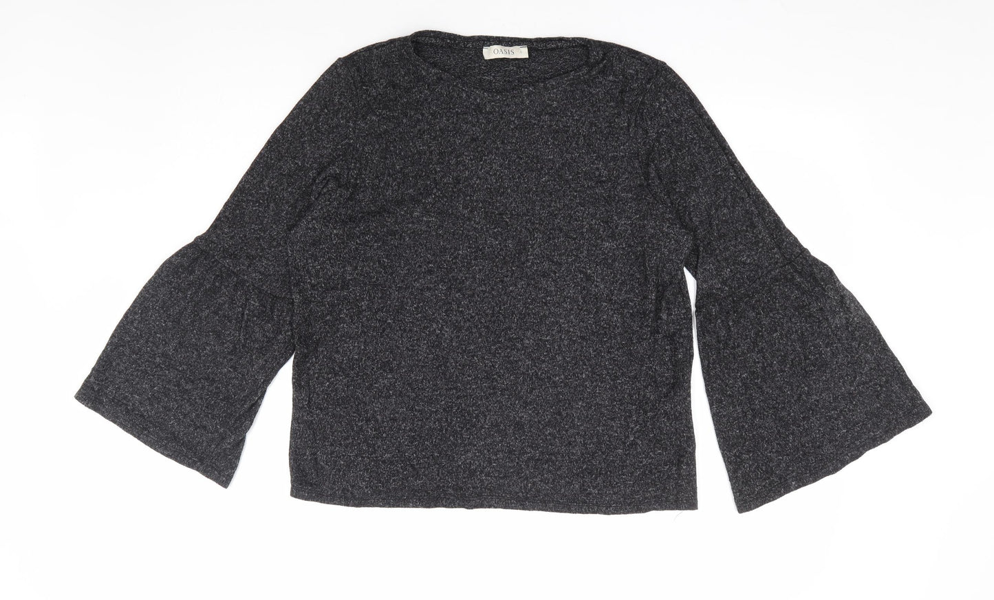 Oasis Womens Grey Round Neck Viscose Pullover Jumper Size L - Bell Sleeve