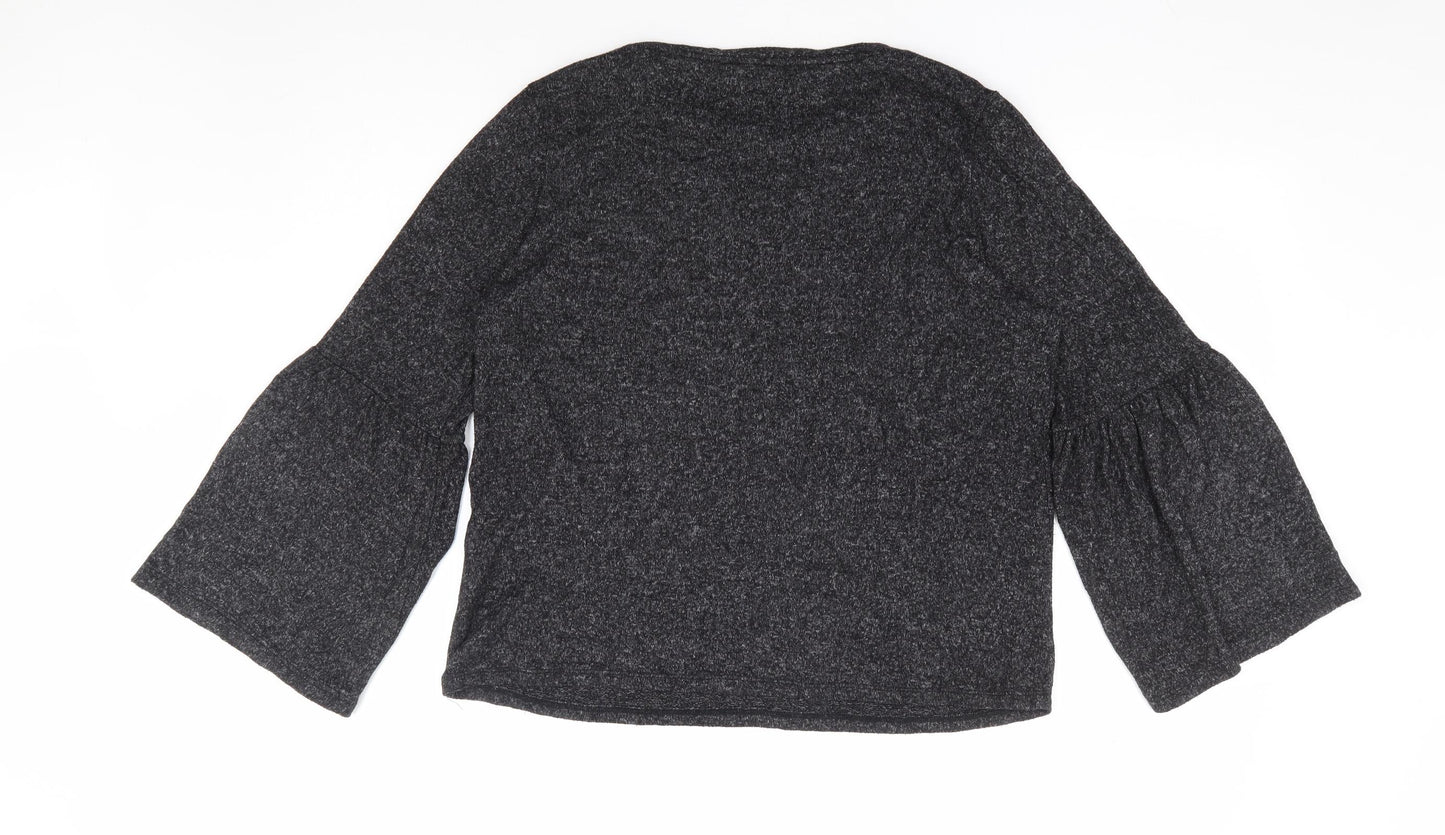 Oasis Womens Grey Round Neck Viscose Pullover Jumper Size L - Bell Sleeve