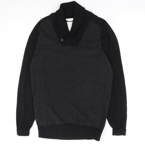 NEXT Mens Black Round Neck Cotton Henley Jumper Size M