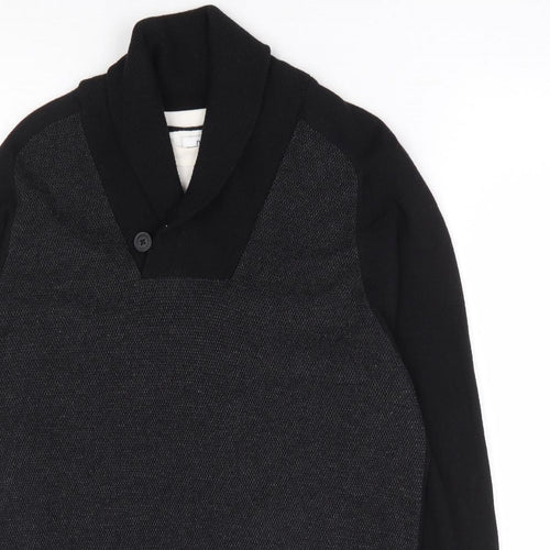 NEXT Mens Black Round Neck Cotton Henley Jumper Size M