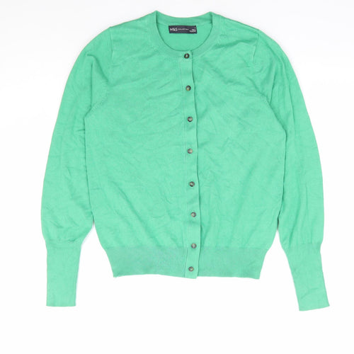Marks and Spencer Womens Green Round Neck Polyester Cardigan Jumper Size 8
