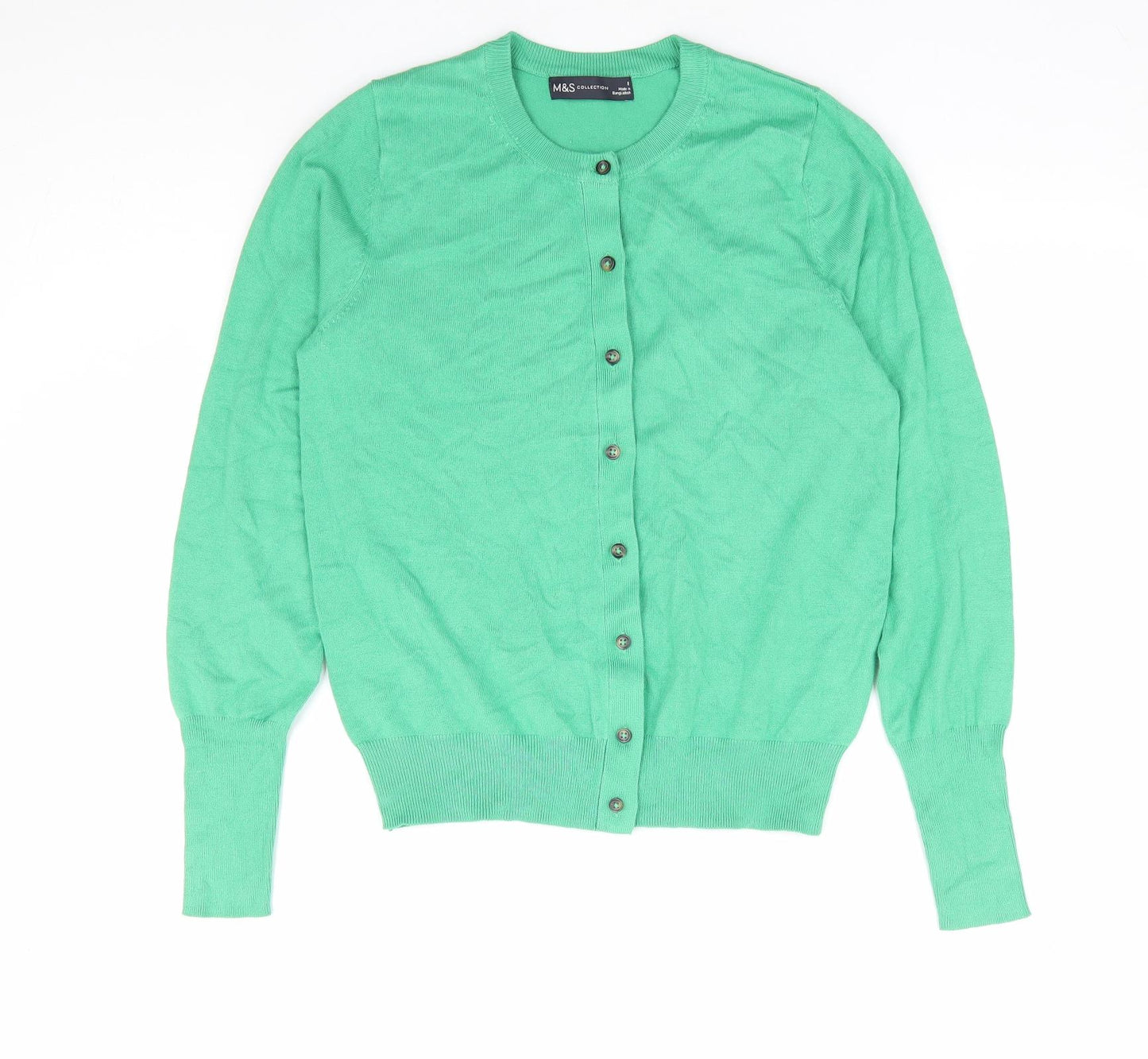 Marks and Spencer Womens Green Round Neck Polyester Cardigan Jumper Size 8