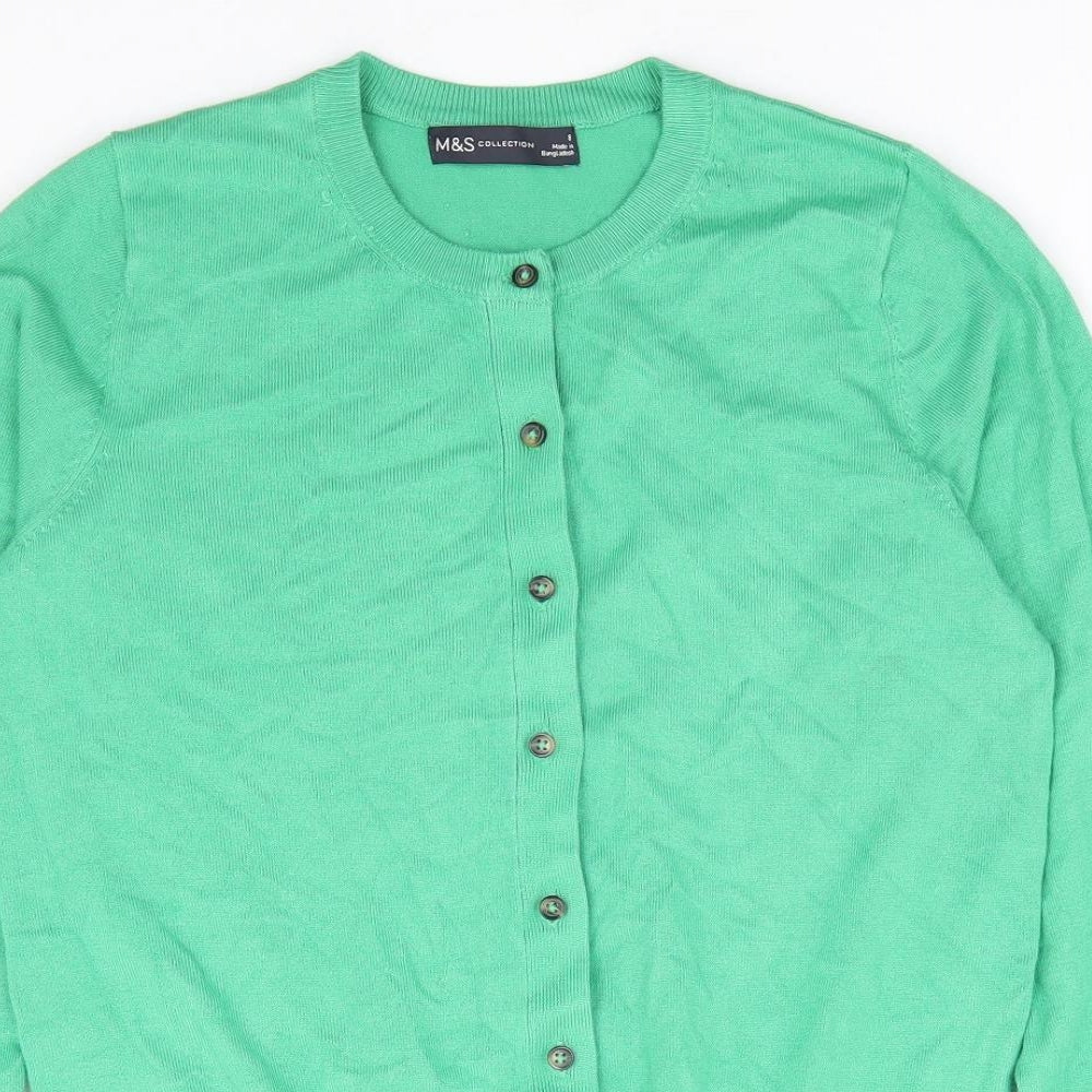 Marks and Spencer Womens Green Round Neck Polyester Cardigan Jumper Size 8