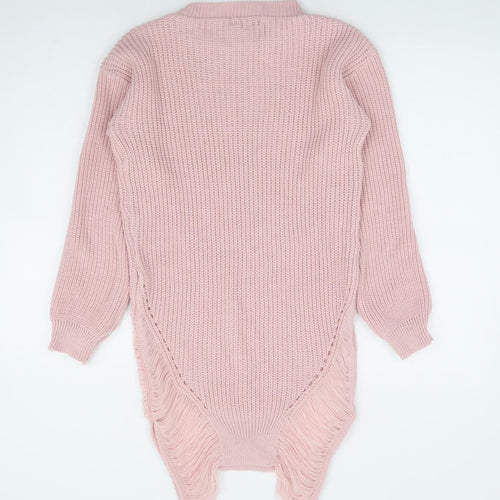 Oyisis Womens Pink Round Neck Acrylic Tunic Jumper Size S - Distressed Side Panels