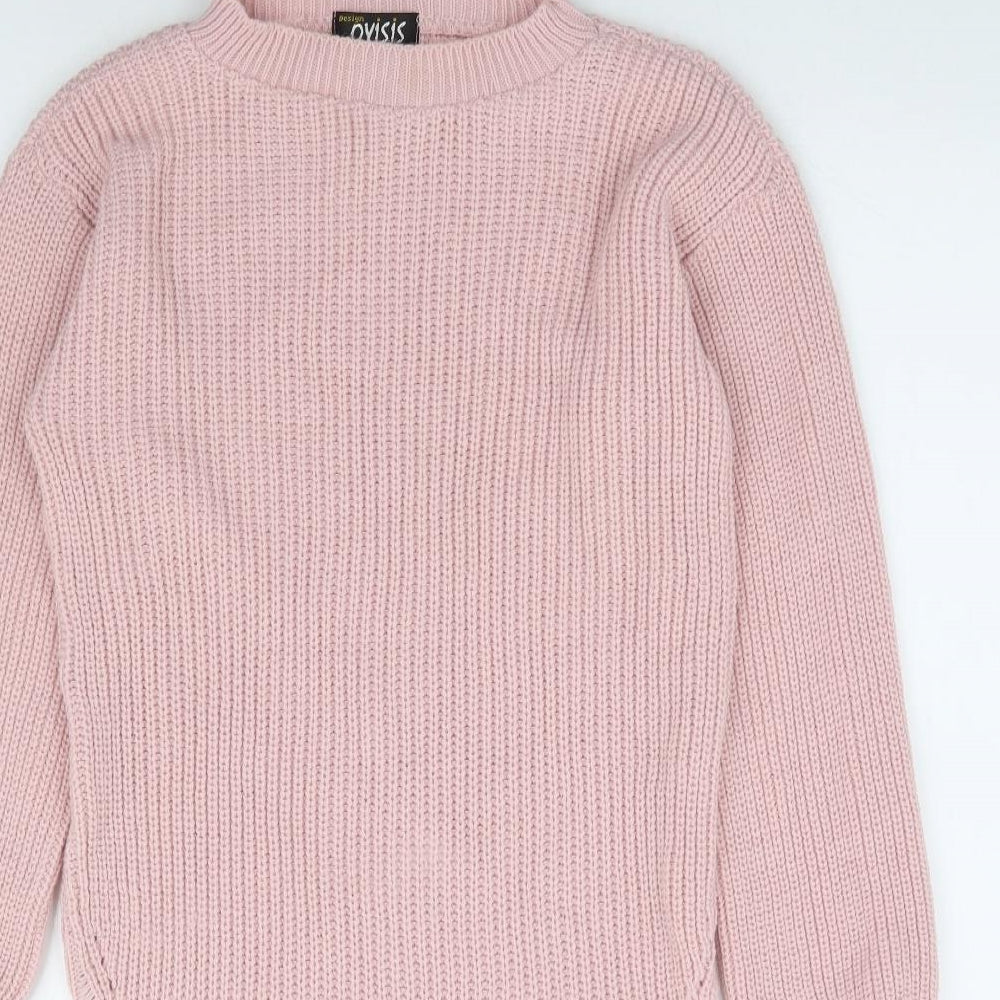 Oyisis Womens Pink Round Neck Acrylic Tunic Jumper Size S - Distressed Side Panels