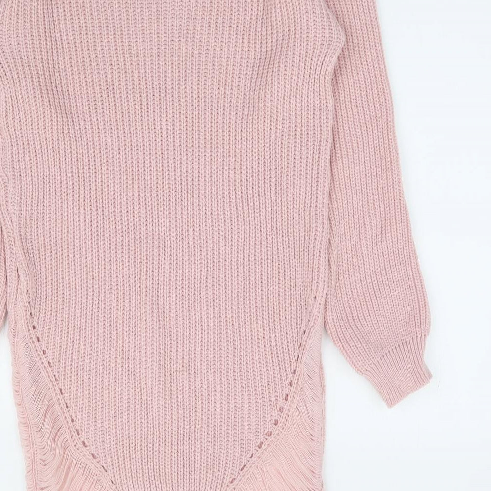 Oyisis Womens Pink Round Neck Acrylic Tunic Jumper Size S - Distressed Side Panels