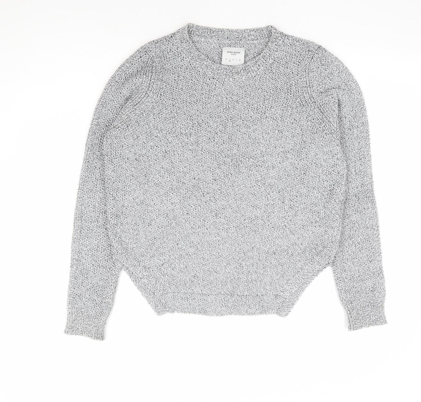 VERO MODA Womens Grey Round Neck Polyester Henley Jumper Size S