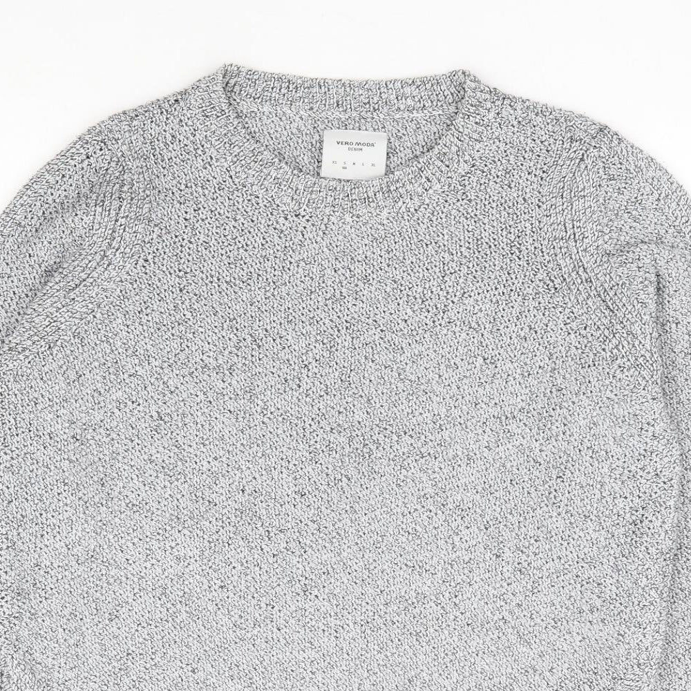 VERO MODA Womens Grey Round Neck Polyester Henley Jumper Size S