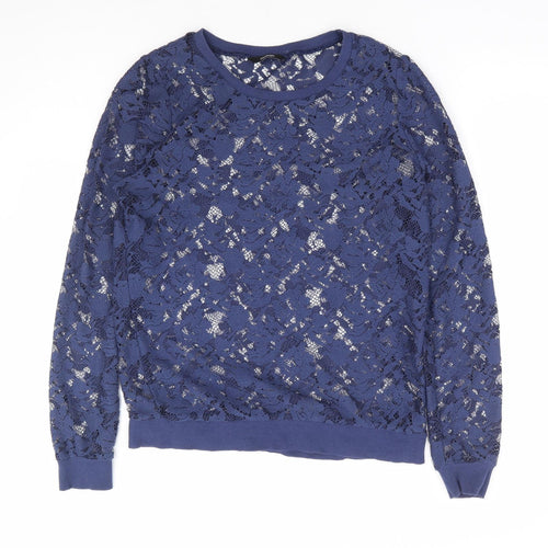George Womens Blue Floral Polyester Pullover Sweatshirt Size S Pullover