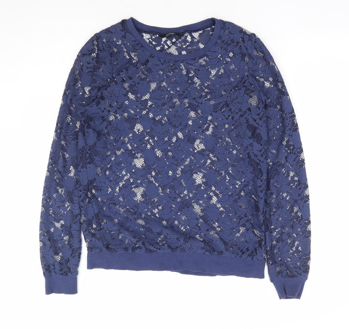 George Womens Blue Floral Polyester Pullover Sweatshirt Size S Pullover