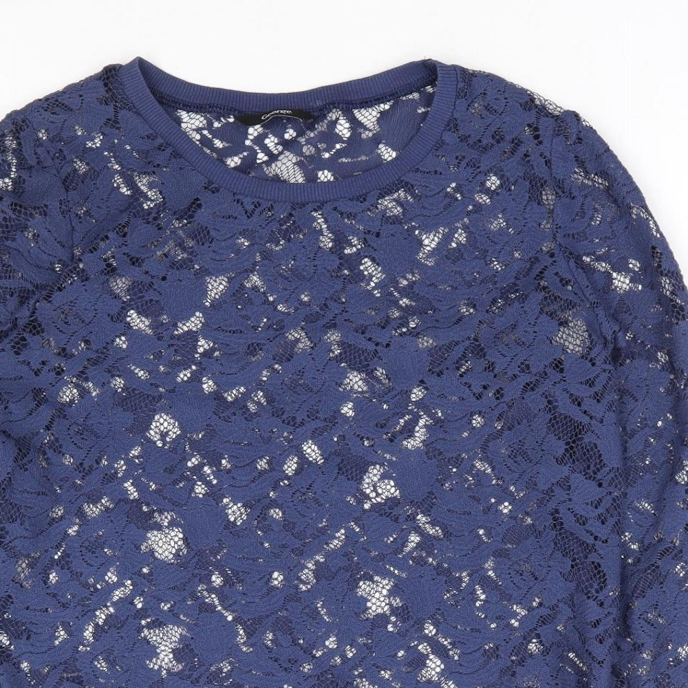 George Womens Blue Floral Polyester Pullover Sweatshirt Size S Pullover