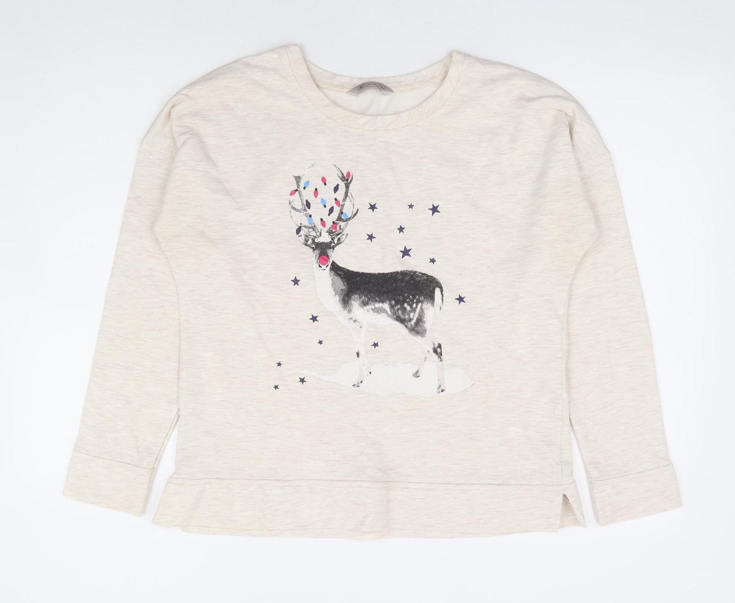 Marks and Spencer Womens Beige Polyester Pullover Sweatshirt Size 12 Pullover - Christmas Reindeer
