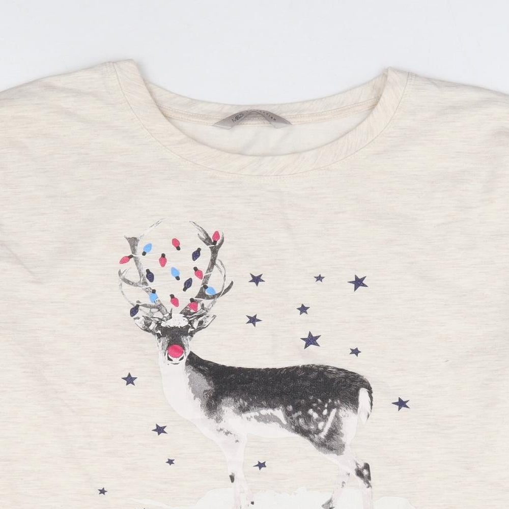 Marks and Spencer Womens Beige Polyester Pullover Sweatshirt Size 12 Pullover - Christmas Reindeer