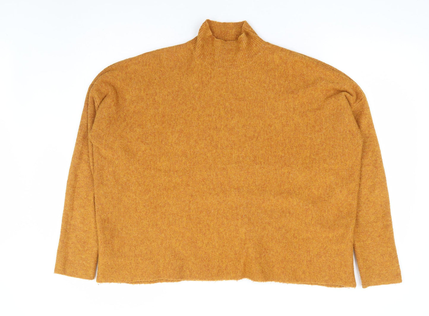 Warehouase Womens Yellow Mock Neck Acrylic Pullover Jumper Size L