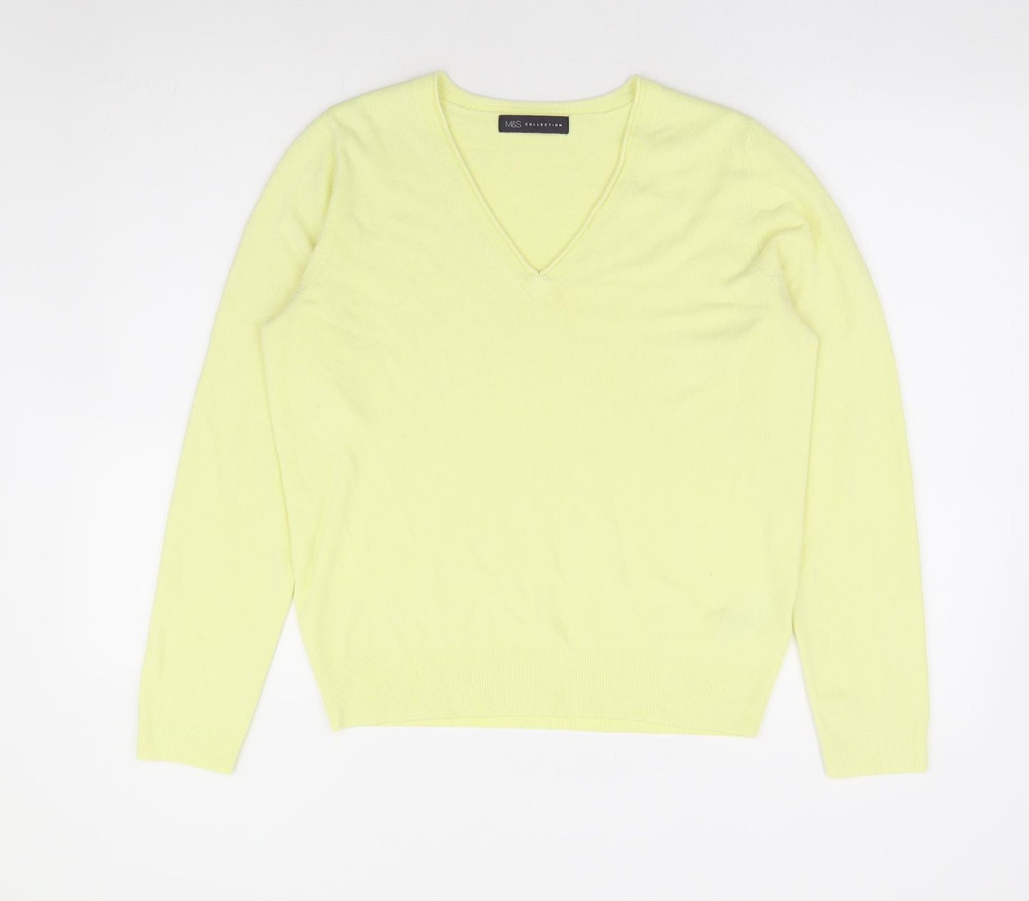 Marks and Spencer Womens Yellow V-Neck Acrylic Pullover Jumper Size 14