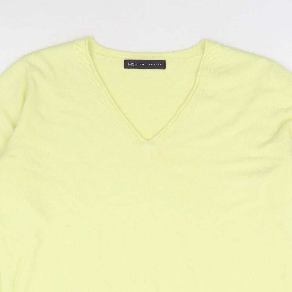 Marks and Spencer Womens Yellow V-Neck Acrylic Pullover Jumper Size 14