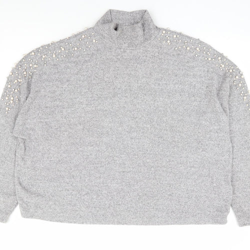 New Look Womens Grey High Neck Viscose Pullover Jumper Size 14 - Drop Shoulder