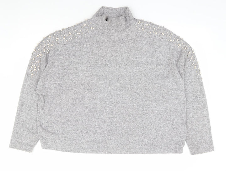 New Look Womens Grey High Neck Viscose Pullover Jumper Size 14 - Drop Shoulder