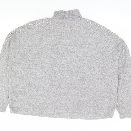 New Look Womens Grey High Neck Viscose Pullover Jumper Size 14 - Drop Shoulder