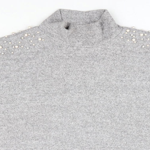 New Look Womens Grey High Neck Viscose Pullover Jumper Size 14 - Drop Shoulder