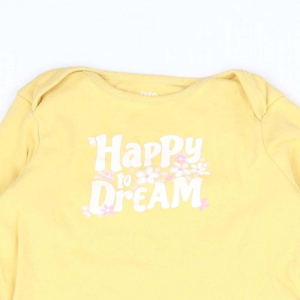F&F Girls Yellow 100% Cotton Jersey T-Shirt Size 2-3 Years Round Neck Pullover - Happy To Dream