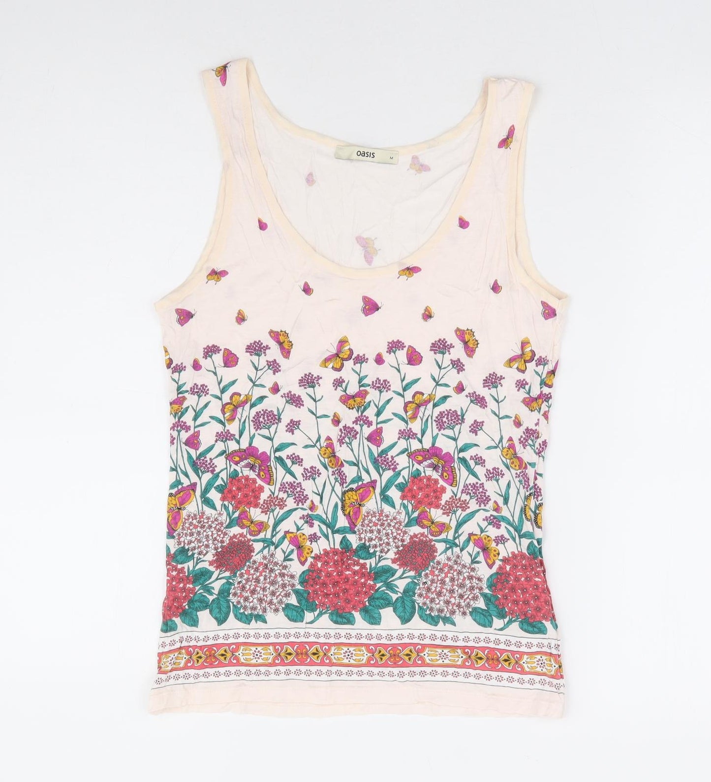 Oasis Womens Multicoloured Floral Viscose Basic Tank Size M Scoop Neck - Butterfly