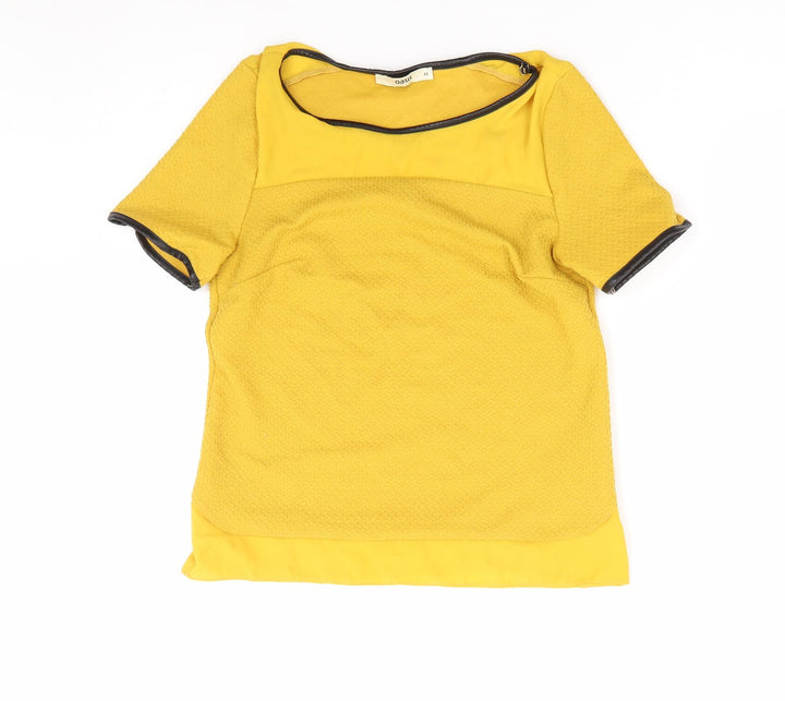 Oasis Womens Yellow Polyester Basic T-Shirt Size XS Round Neck - Leather Effect Trim