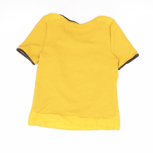Oasis Womens Yellow Polyester Basic T-Shirt Size XS Round Neck - Leather Effect Trim
