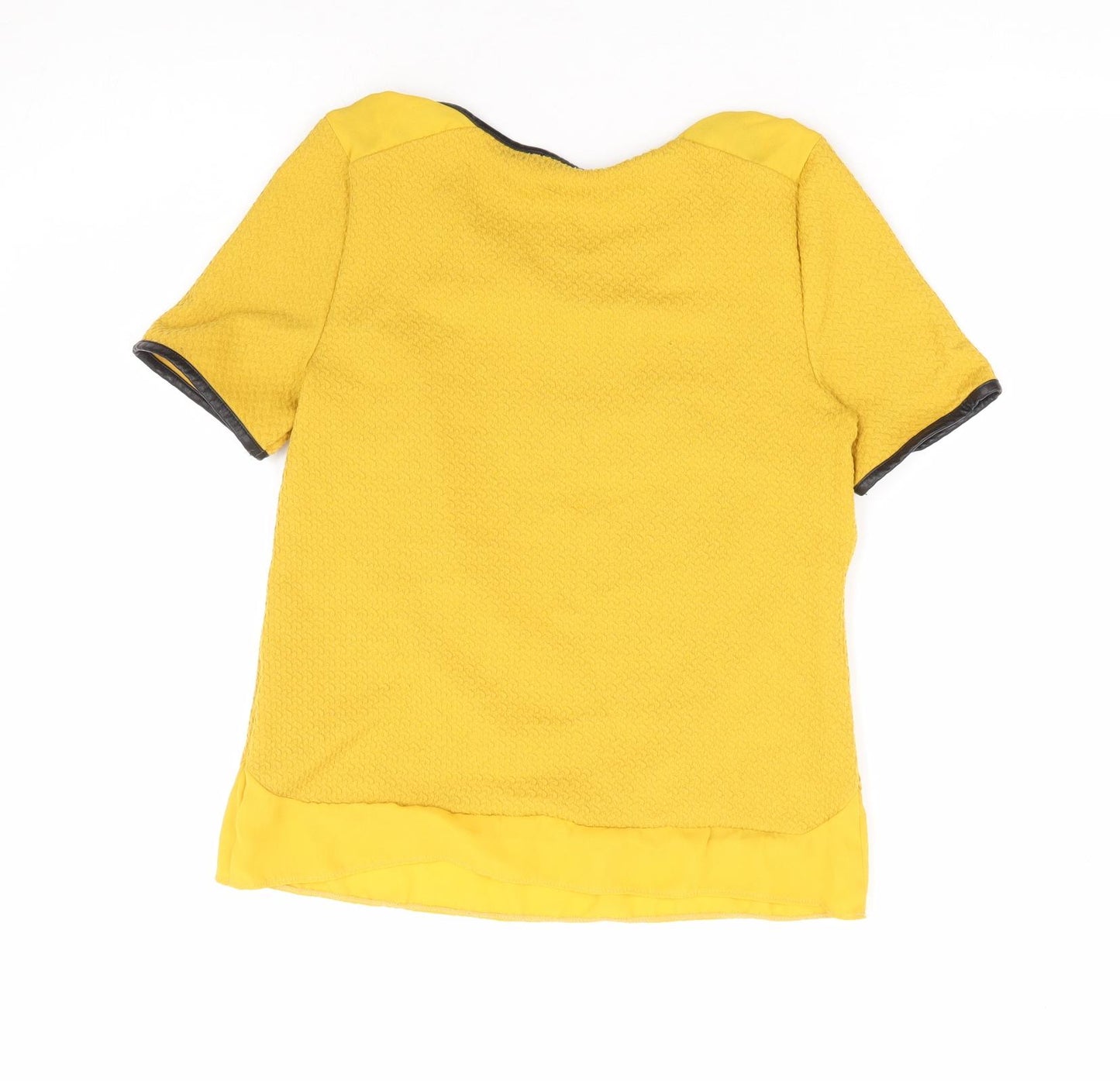 Oasis Womens Yellow Polyester Basic T-Shirt Size XS Round Neck - Leather Effect Trim