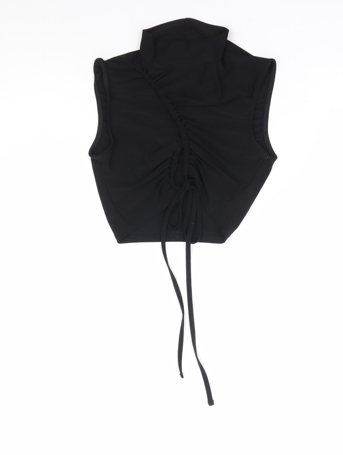 New Look Womens Black Polyester Cropped Tank Size 10 Mock Neck - Cut Out Tie Front