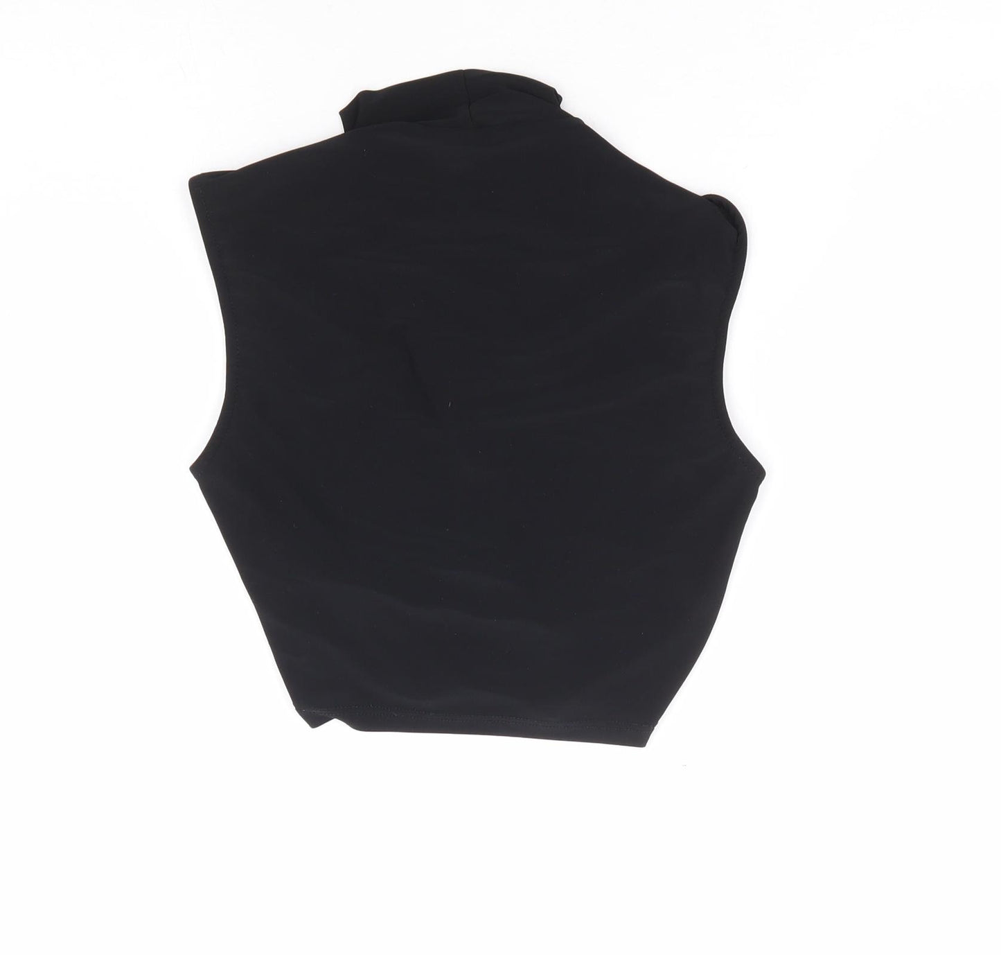 New Look Womens Black Polyester Cropped Tank Size 10 Mock Neck - Cut Out Tie Front