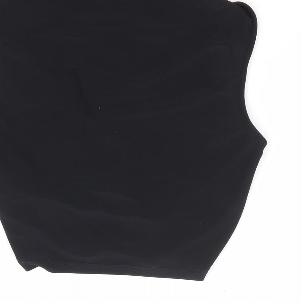 New Look Womens Black Polyester Cropped Tank Size 10 Mock Neck - Cut Out Tie Front