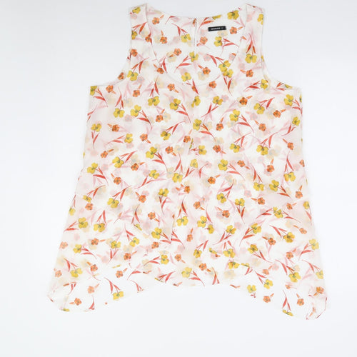 Roman Womens Ivory Floral Polyester Basic Blouse Size 12 Scoop Neck - Hanky Hem