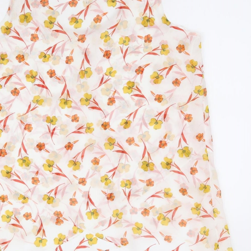 Roman Womens Ivory Floral Polyester Basic Blouse Size 12 Scoop Neck - Hanky Hem