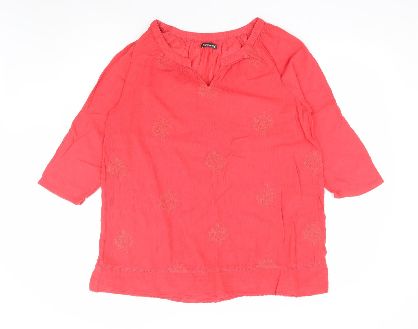 Bonmarché Womens Red 100% Cotton Jersey Blouse Size 14 V-Neck