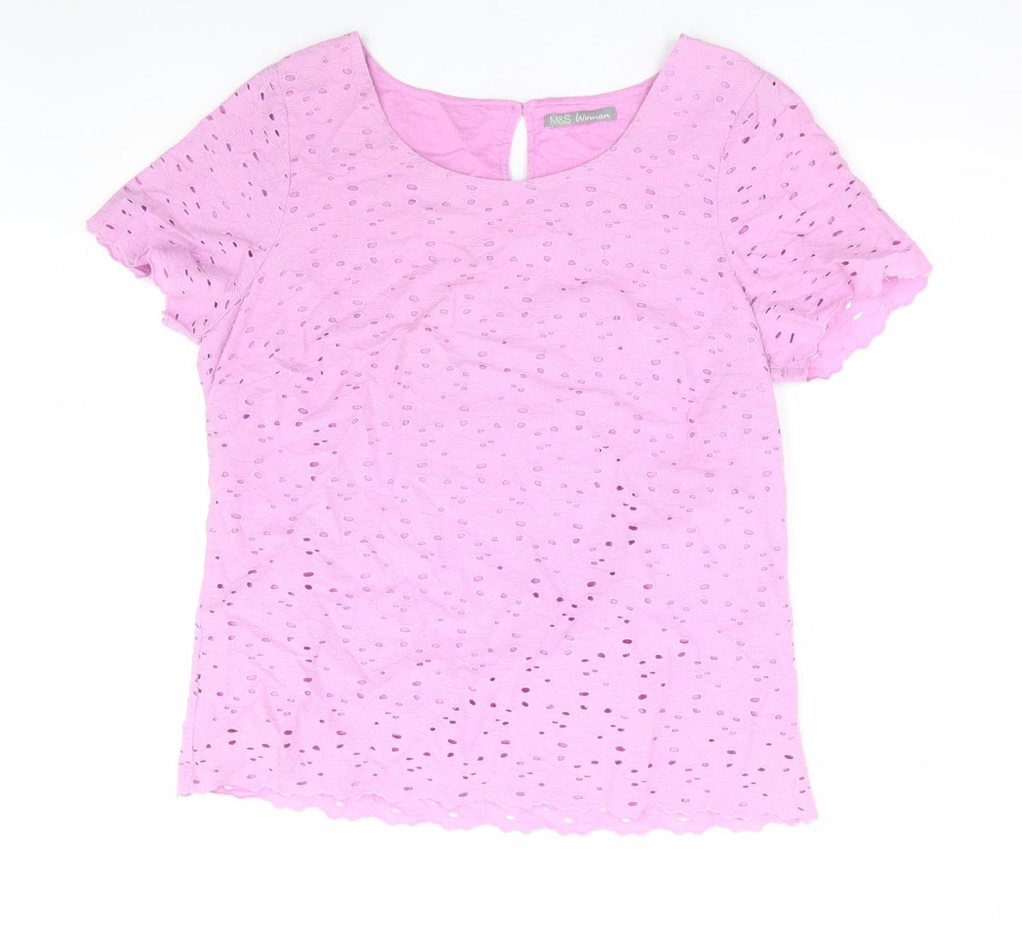 Marks and Spencer Womens Purple Floral 100% Cotton Basic Blouse Size 16 Round Neck