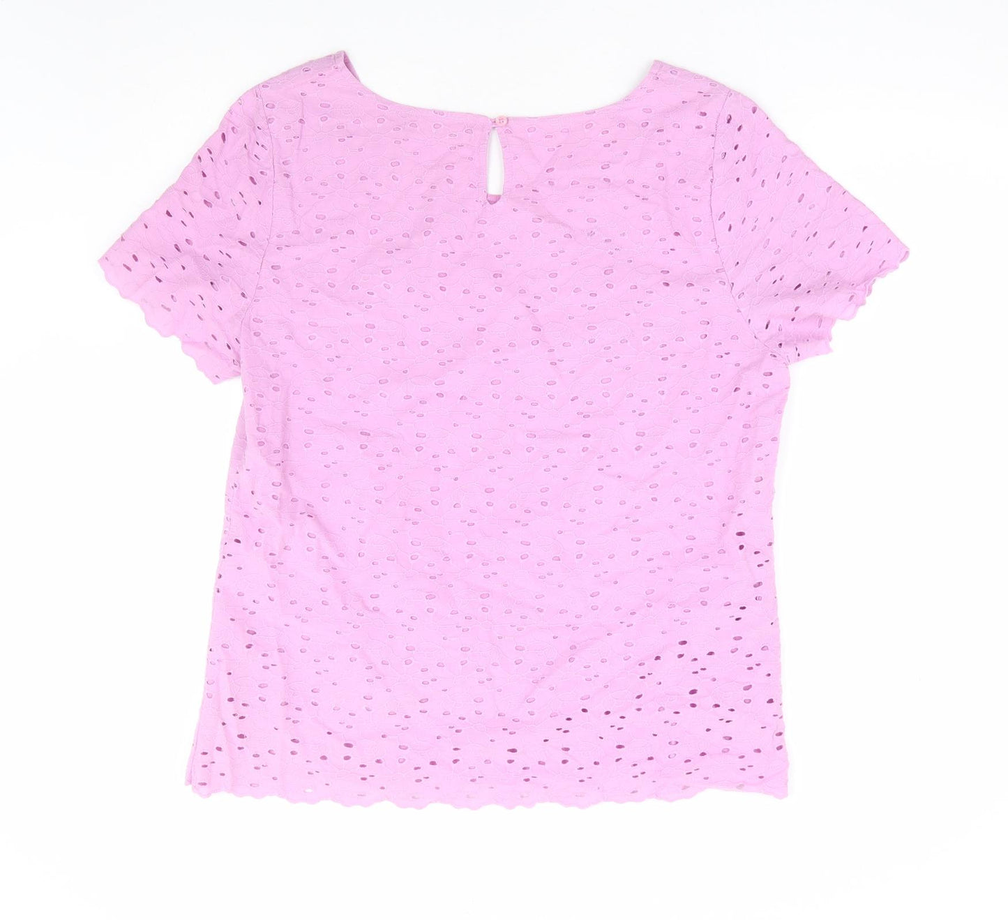 Marks and Spencer Womens Purple Floral 100% Cotton Basic Blouse Size 16 Round Neck