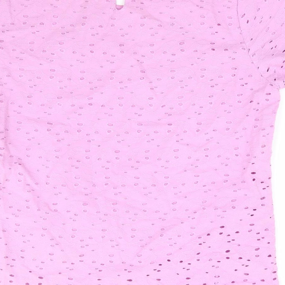 Marks and Spencer Womens Purple Floral 100% Cotton Basic Blouse Size 16 Round Neck