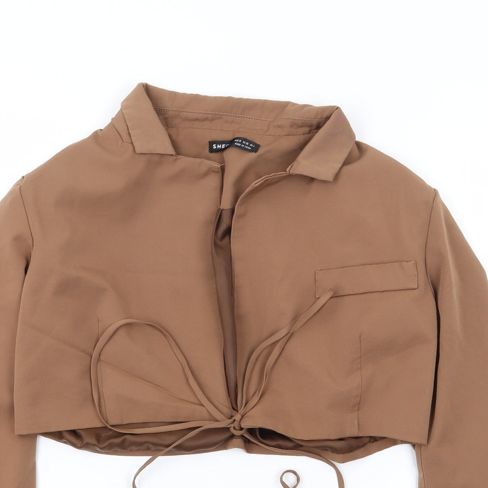 SheIn Womens Brown Jacket Size M Tie - Tie Waist Jacket