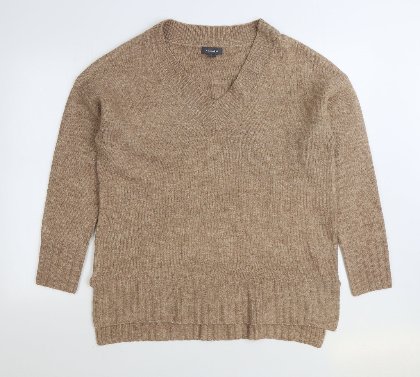 Primark Womens Brown V-Neck Acrylic Pullover Jumper Size XS