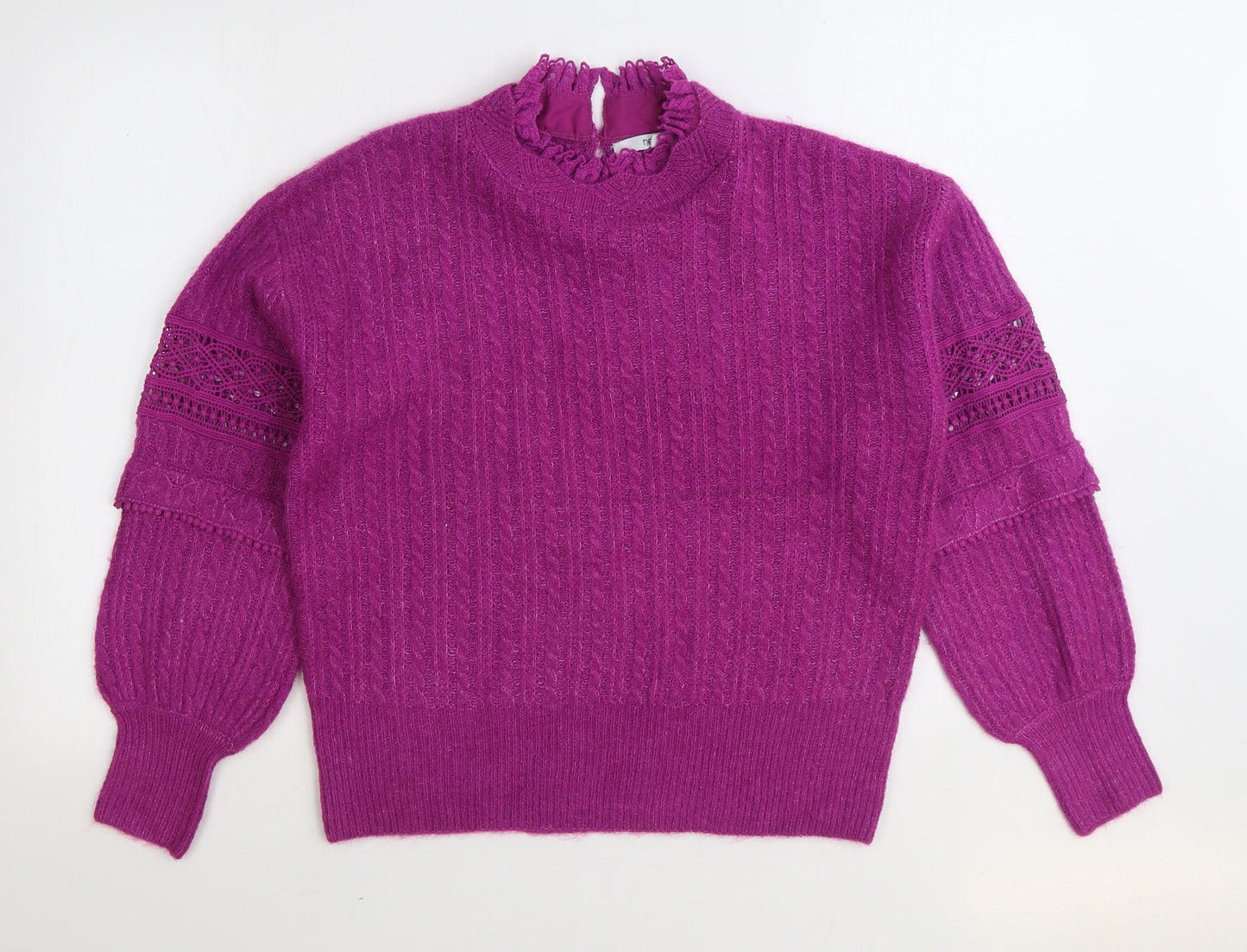NEXT Womens Purple Mock Neck Acrylic Pullover Jumper Size S - Lace Detail
