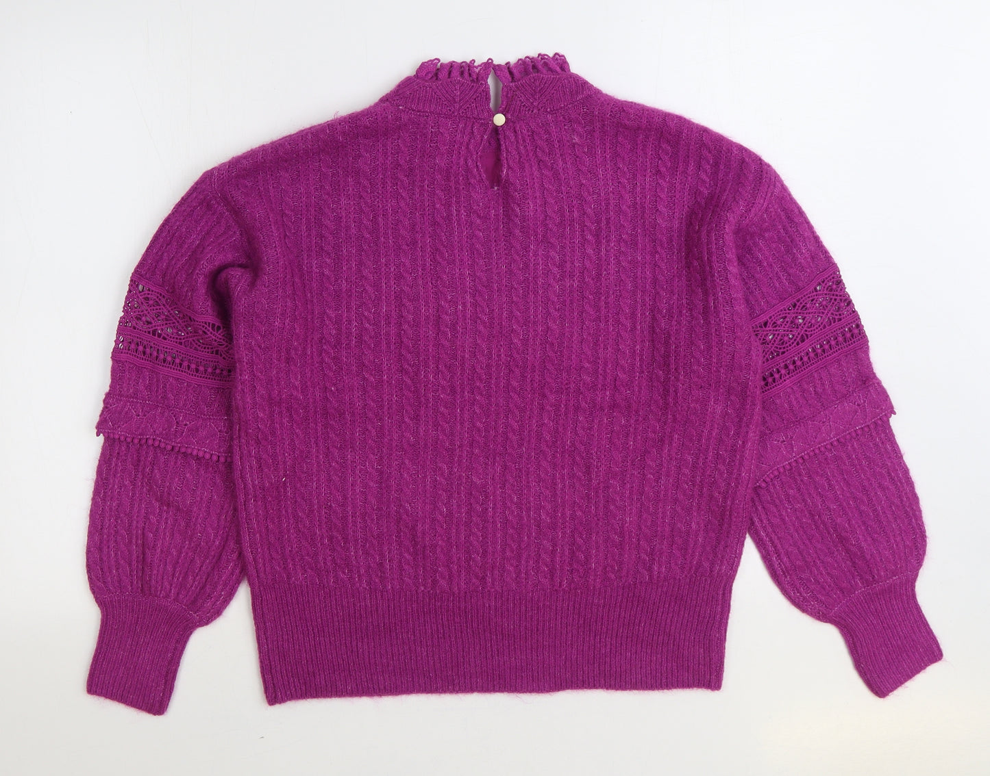 NEXT Womens Purple Mock Neck Acrylic Pullover Jumper Size S - Lace Detail