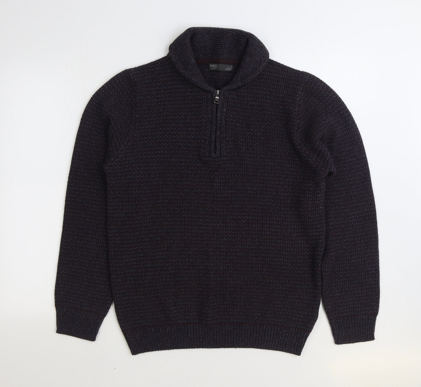 Marks and Spencer Mens Blue Collared Acrylic Pullover Jumper Size M