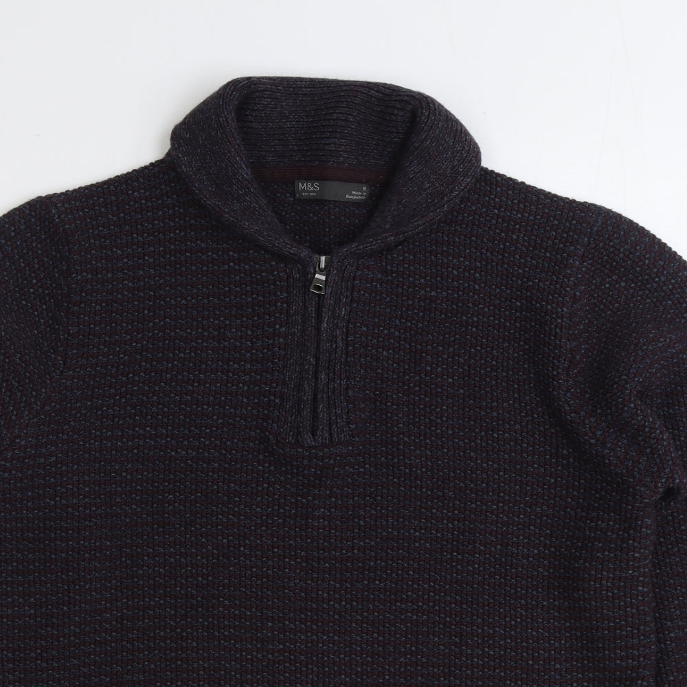Marks and Spencer Mens Blue Collared Acrylic Pullover Jumper Size M