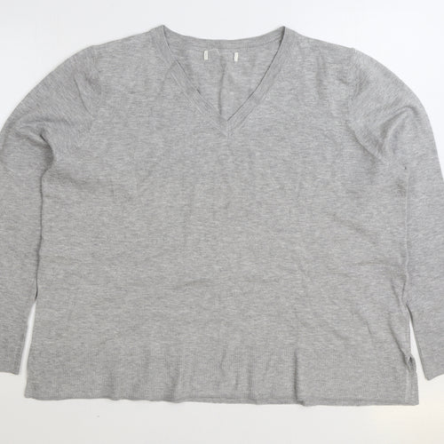 Primark Womens Grey V-Neck Polyester Pullover Jumper Size XL
