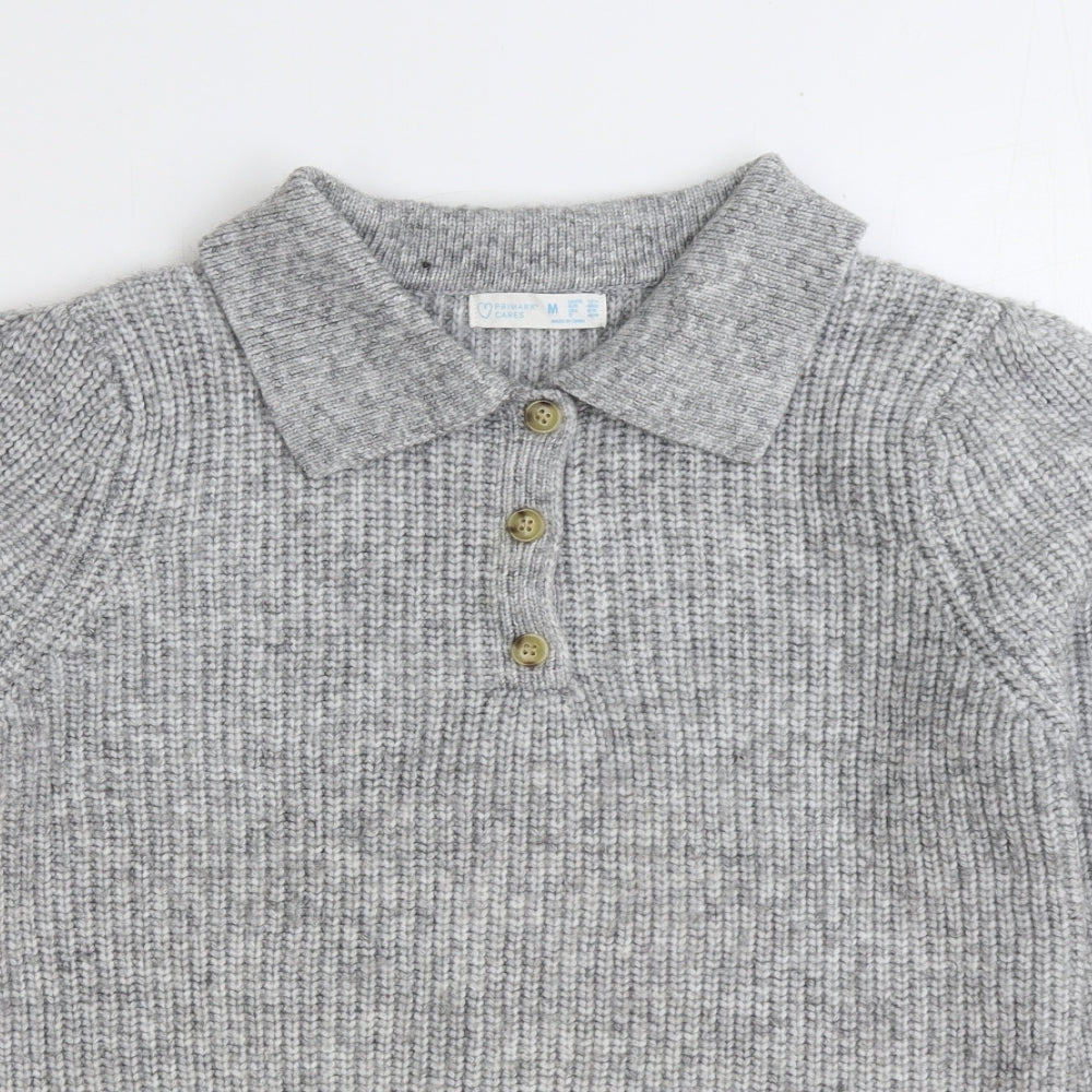 Primark Mens Grey Collared Acrylic Pullover Jumper Size M