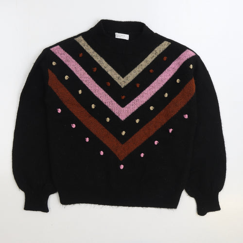 Papaya Womens Black Mock Neck Geometric Acrylic Pullover Jumper Size S
