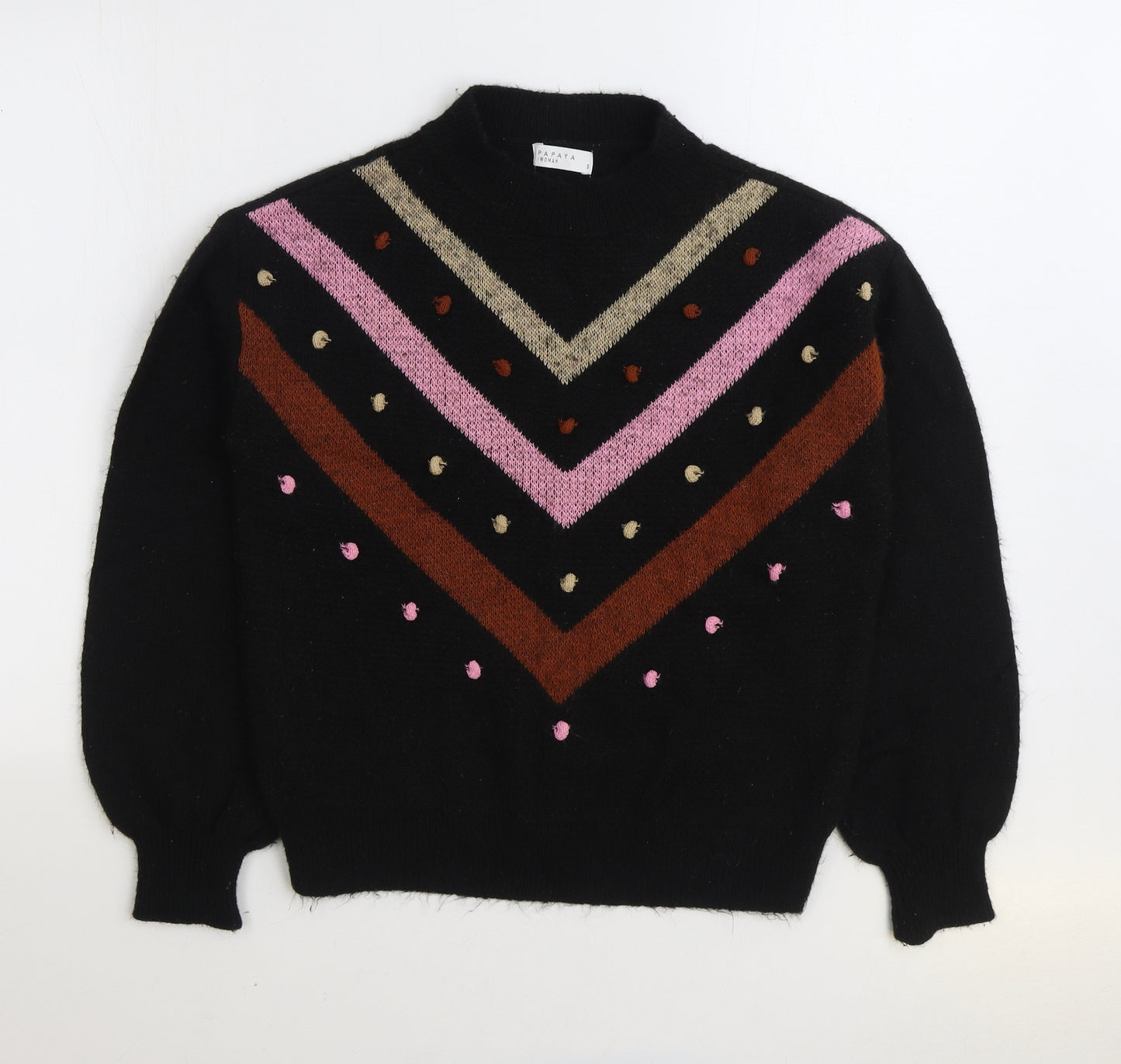 Papaya Womens Black Mock Neck Geometric Acrylic Pullover Jumper Size S